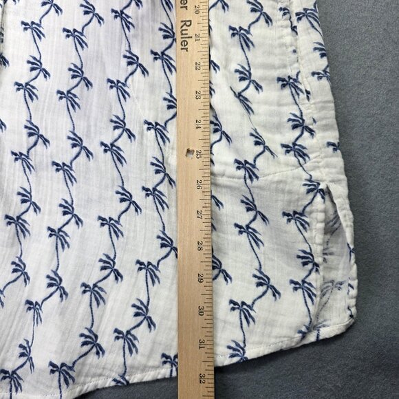 Talbots Tunic Shirt Womens M White Blue Palm Print Pockets Coverup Tropical - Picture 9 of 11